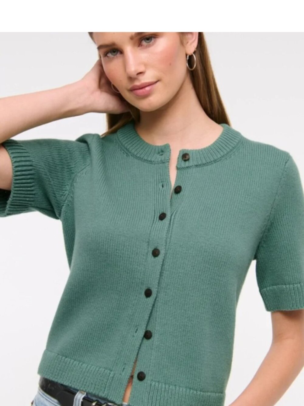 Abercrombie & Fitch Short Sleeve Crew Cardigan Green Large